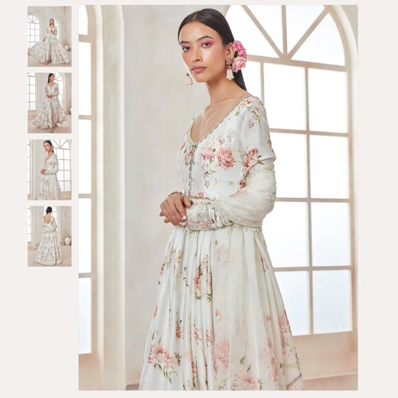 Brand New Lashkaraa White Floral Pant Style Anarkali - Picture 1 of 12